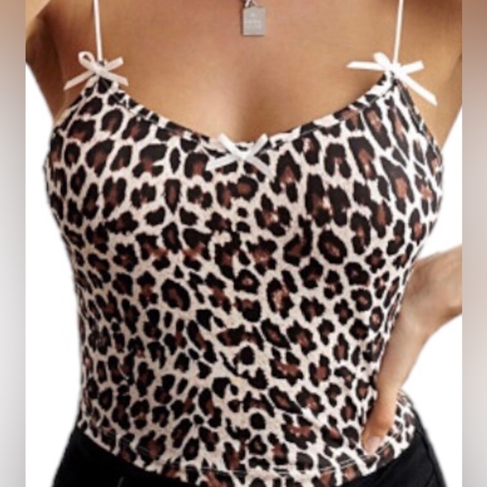 Cropped Cami Top Leopard Print Tan New - Picture 5 of 5